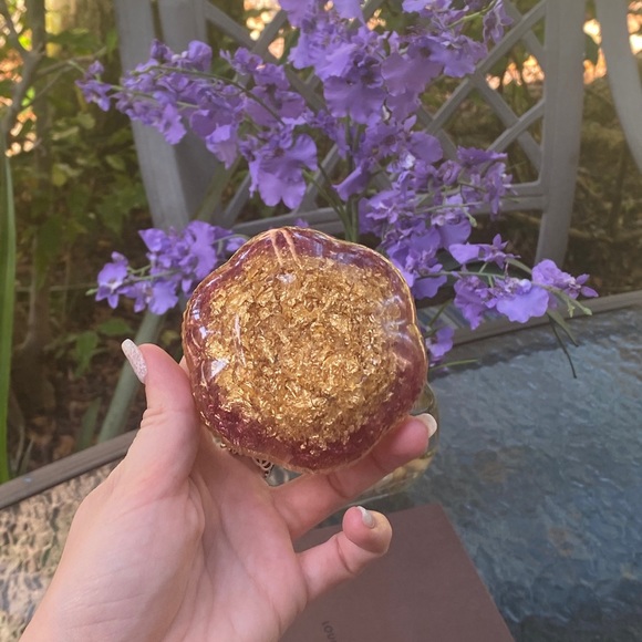 Gold Decorative Lotus Jewelry Dish /Candle Holder - Picture 9 of 14